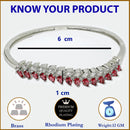 Rhodium Plated Silver Toned Leaf Shaped Ruby Red American Diamond Studded Bracelet