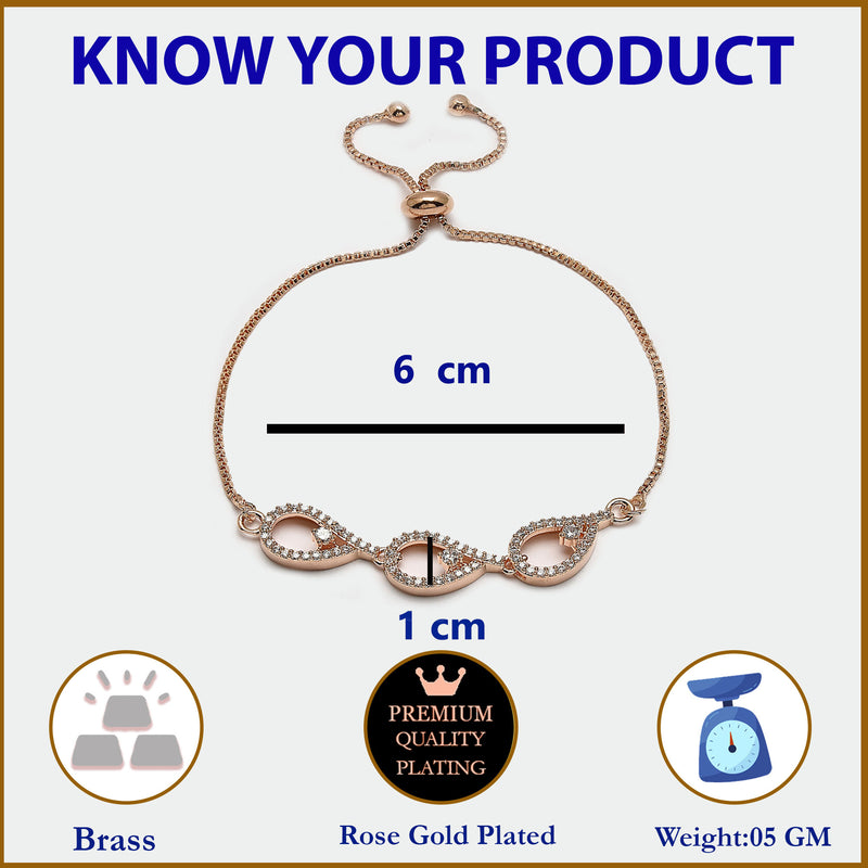 Rose Gold Plated with White American Diamond Studded Wraparound Bracelet