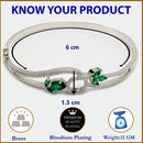 Rhodium Plated Silver Toned Nature Inspired Green Oval American Diamond Studded Cuff Bracelet