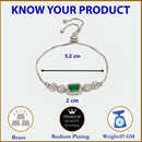 Rhodium Plated Silver Toned Green Square Centerpiece Ad Studded Bracelet With Beads & Floral Accents Wraparound Adjustable Bracelet