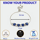 Rhodium Plated Silver Toned White Round & Blue Square Cut Studded Wraparound Adjustable Bracelet
