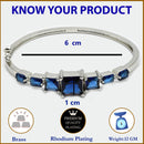 Rhodium Plated Silver Toned Square Shaped Blue American Diamond Studded Bracelet