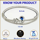 Rhodium Plated Silver Toned Blue Teardrop American Diamond Studded Cuff Bracelet