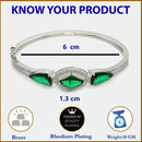 Rhodium Plated Silver Toned Teardrop Shaped Emerald Green American Diamond Studded Bracelet