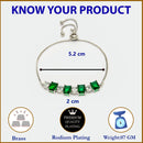 Rhodium Plated Silver Toned White Round & Green Square Cut AD Studded Wraparound Adjustable Bracelet
