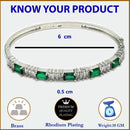 Rhodium Plated Silver Toned Green & White American Diamond Studded Bracelet