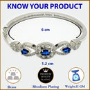 Rhodium Plated Silver Toned Oval & Teardrop Blue American Diamond Studded Cuff Bracelet