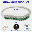 Rhodium Plated Silver Toned Leaf Shaped Green American Diamond Studded Bracelet