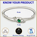 Rhodium Plated Silver Toned  Green Oval American Diamond Studded Cuff Bracelet