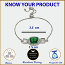 Rhodium Plated Silver Toned Rectangular Emerald Green American Diamond Studded Bracelet