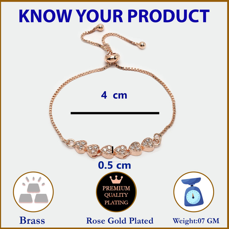 Rose Gold Plated Heart Shaped White American Diamond Studded  Bracelet