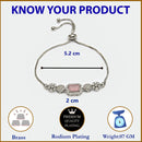 Rhodium Plated Silver Toned Pink Square Centerpiece Ad Studded Bracelet With Beads & Floral Accents Wraparound Adjustable Bracelet