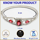 Rhodium Plated Square & Teardrop Red AD Contemporary Cuff Bracelet