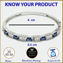 Rhodium Plated Silver Toned Royal Blue  American Diamond Studded Bracelet