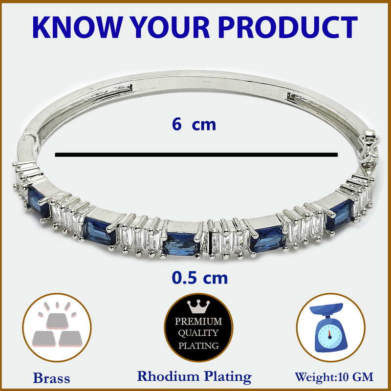 Rhodium Plated Silver Toned Royal Blue  American Diamond Studded Bracelet