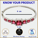 Rhodium Plated Silver Toned Square Shaped Red American Diamond Studded Bracelet