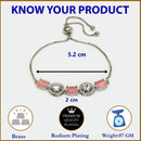 Rhodium Plated Silver Toned White Round & Pink Oval American Diamond Studded Wraparound Adjustable Bracelet