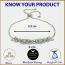 Rhodium Plated Silver Toned White Flower & Mint Green Teardrop American Diamond Studded Wraparound Adjustable Bracelet
