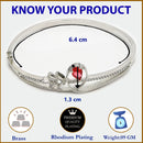 Rhodium Plated Silver Toned Red Teardrop  American Diamond Studded Cuff Bracelet