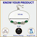 Rhodium Plated Silver Toned White Round & Green Oval AD Studded Wraparound Adjustable Bracelet