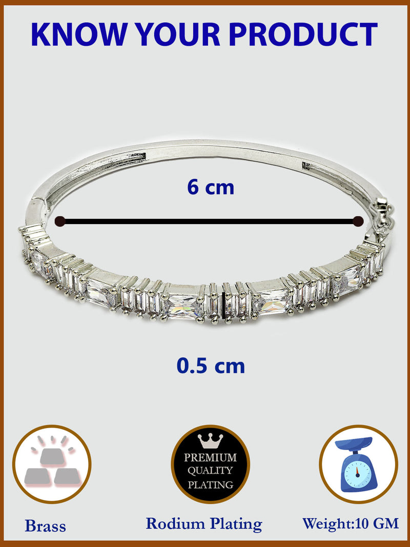 Rhodium Plated with White American Diamond Studded Kada Bracelet