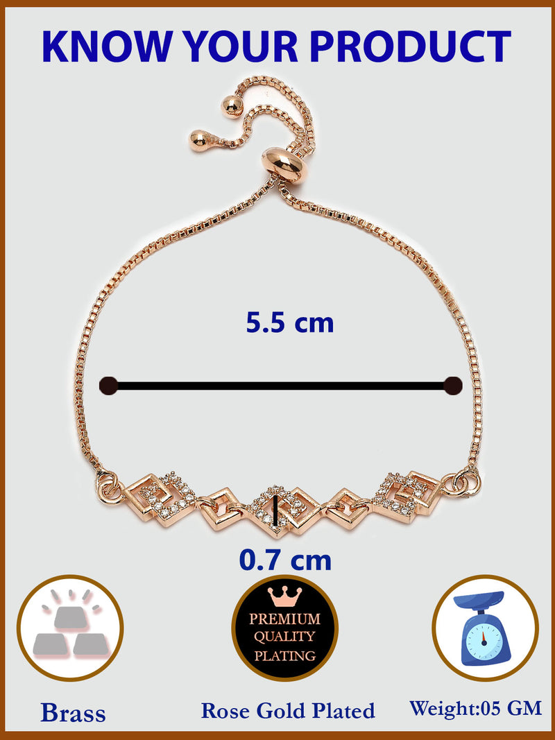 Rose Gold Plated with White American Diamond Studded Stylish Design Wraparound Bracelet