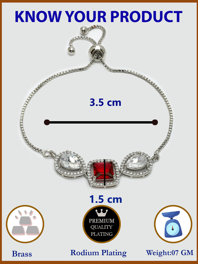 Rhodium Plated with Red & White American Diamond Studded Wraparound Bracelet