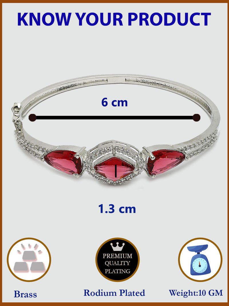 Rhodium Plated with Red American Diamond Studded Kada Bracelet