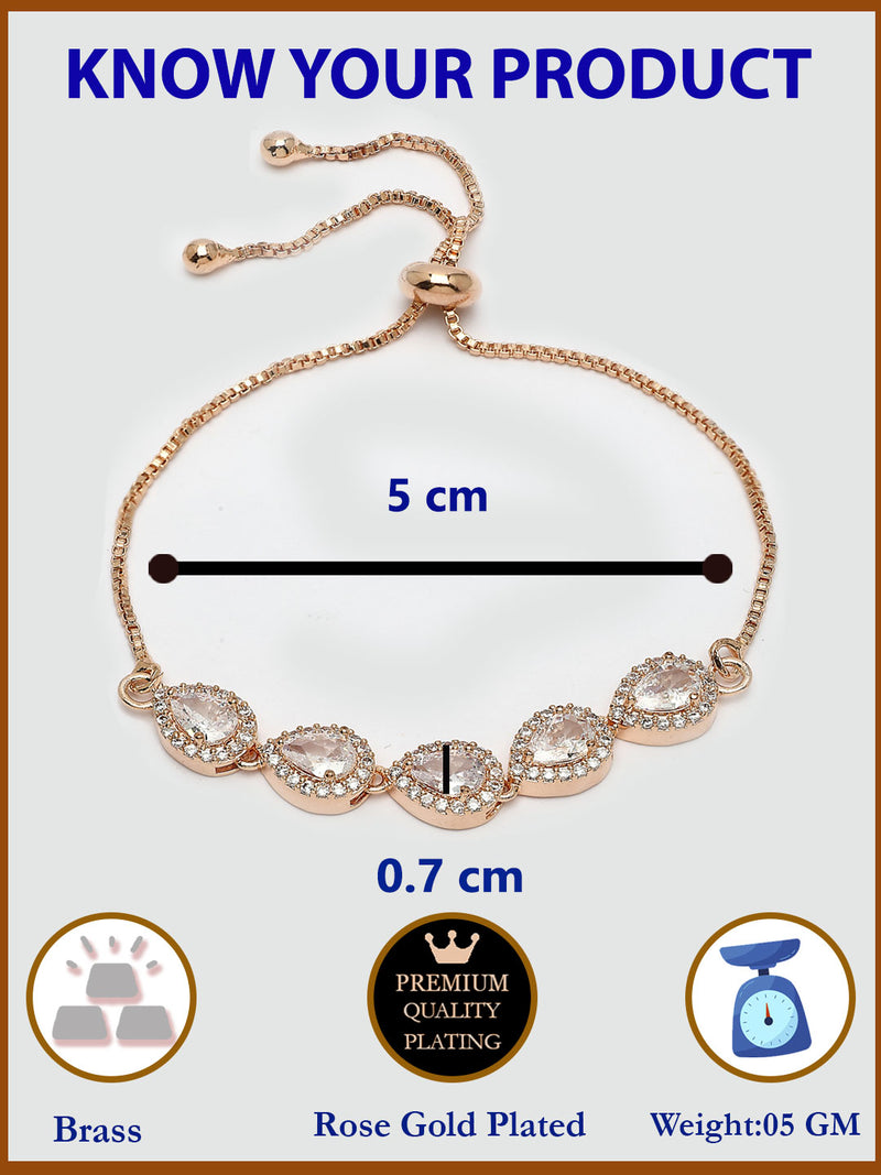 Rose Gold Plated with White American Diamond Studded in Teardrop Design Wraparound Bracelet