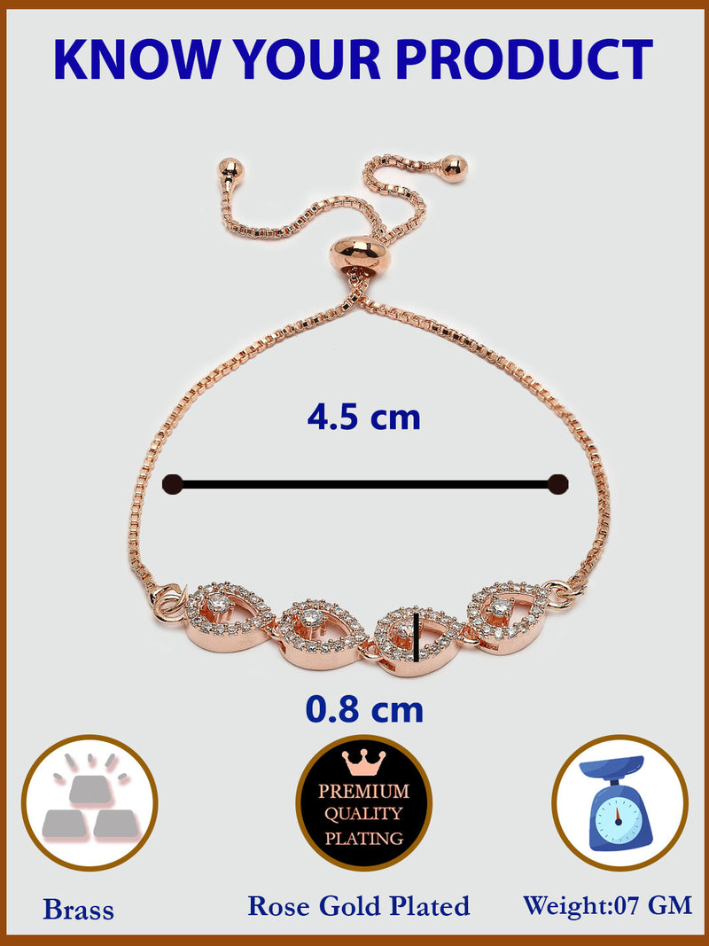 Rose Gold Plated  Drop Shaped White American Diamond Studded Bracelet