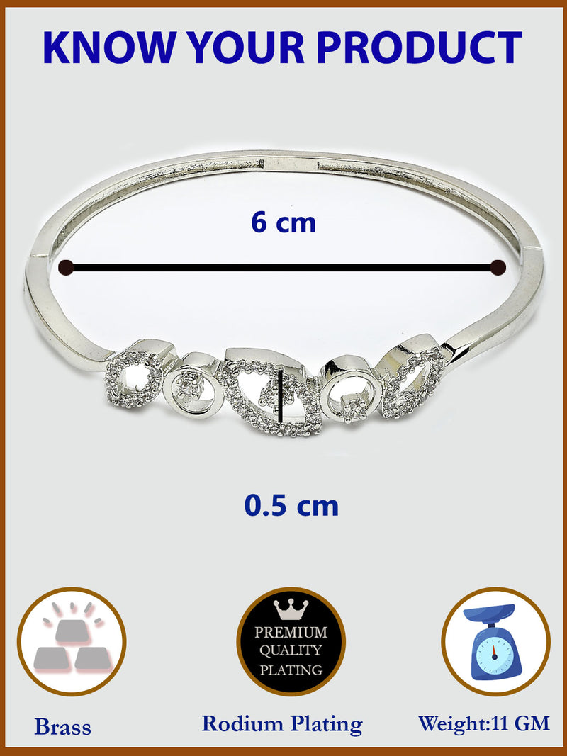 Rhodium Plated with White American Diamond Studded kada Bracelet