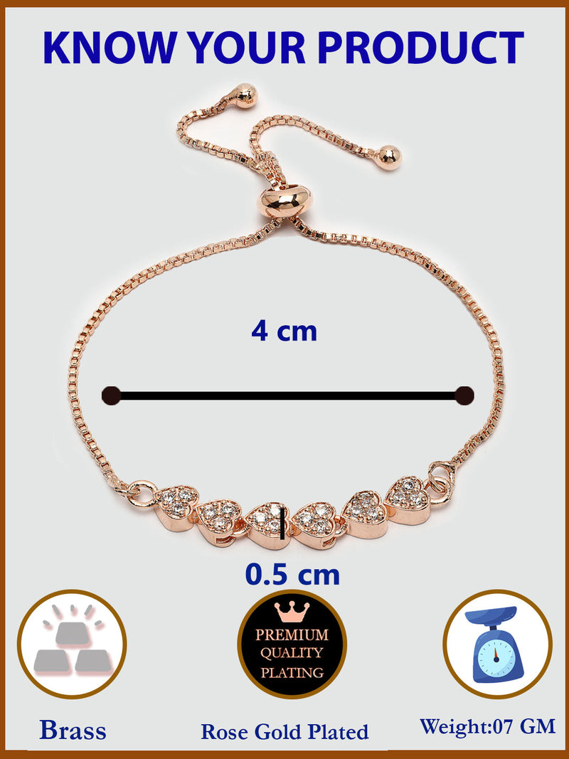 Rose Gold Plated with White American Diamond Studded Heart Shape Wraparound Bracelet