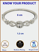 Rhodium Plated Silver Toned Oval & Teardrop White American Diamond Studded Cuff Bracelet