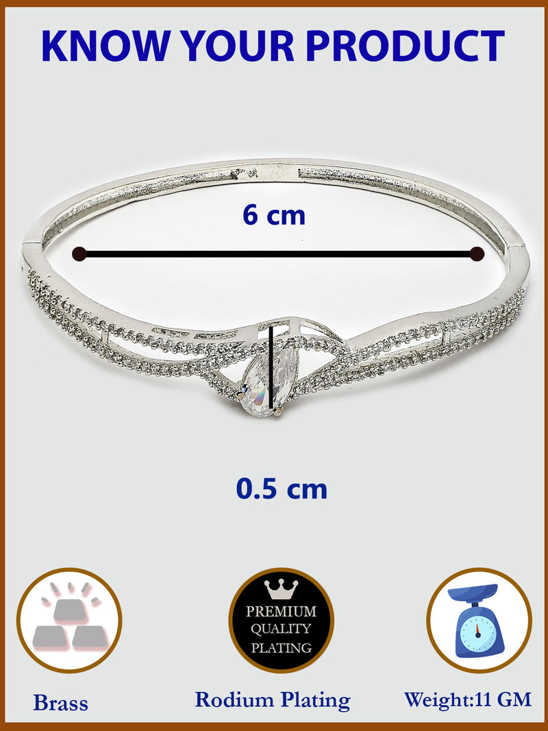 Rhodium Plated with White Tear Drop Shaped American Diamond Studded kada Bracelet