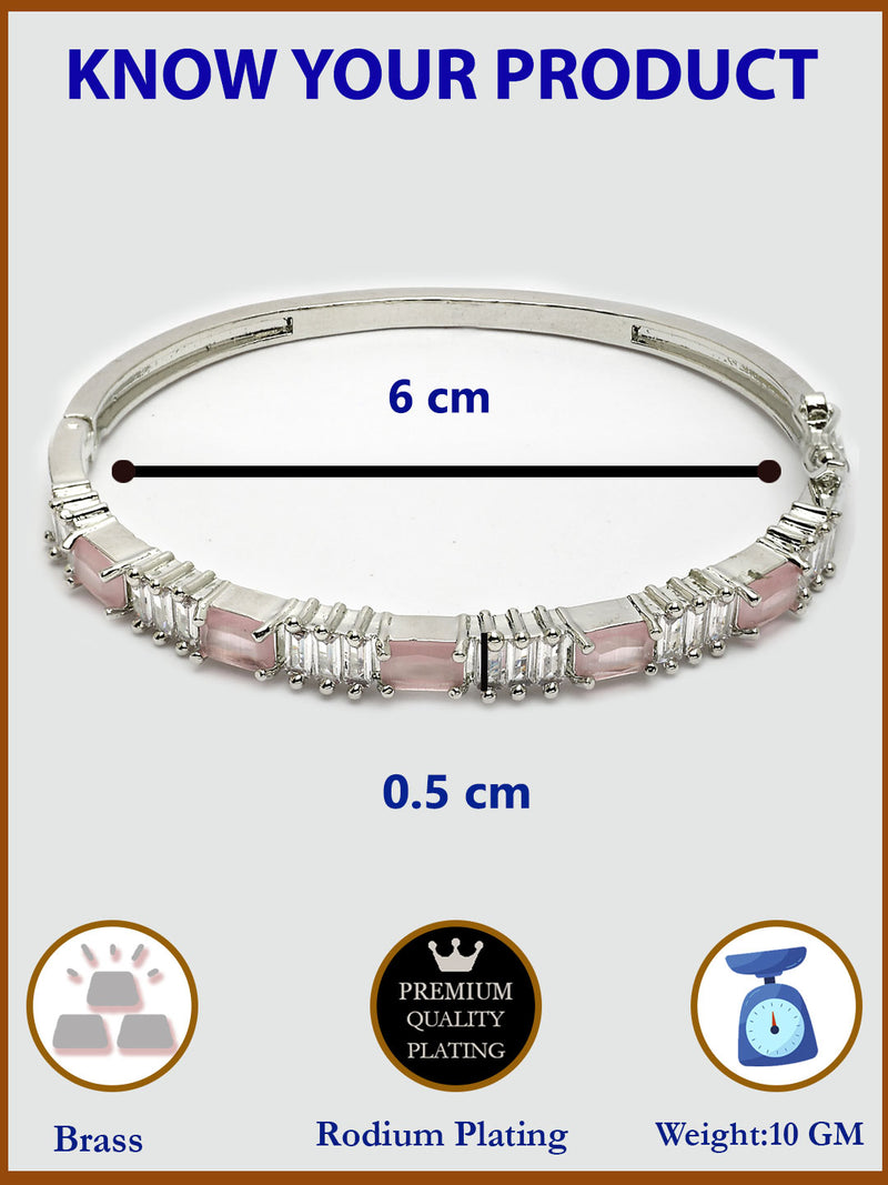 Rhodium Plated with Pink & White American Diamond Studded Kada Bracelet