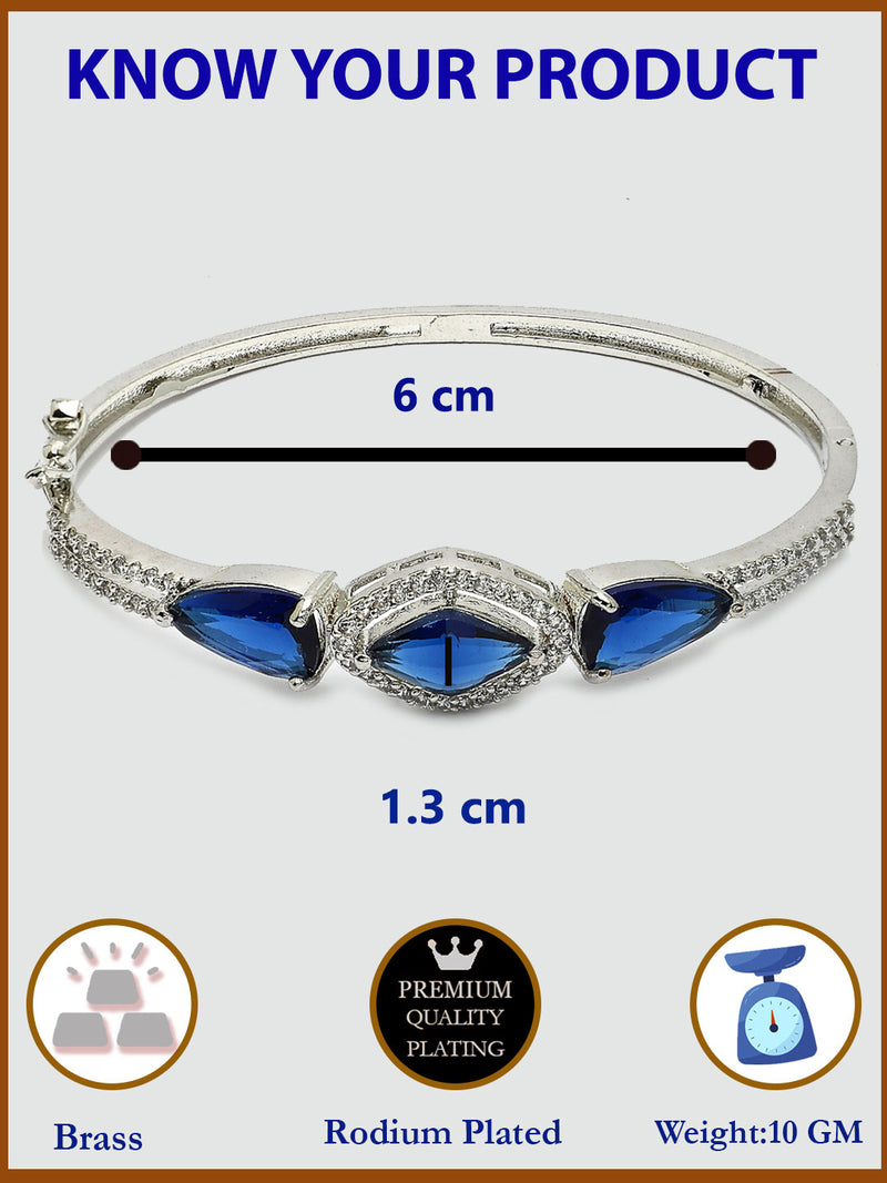 Rhodium Plated with Blue American Diamond Studded Kada Bracelet