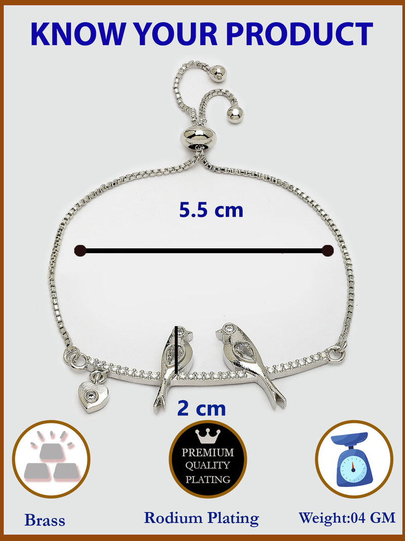 Rhodium Plated with Love Birds Design Wraparound Bracelet