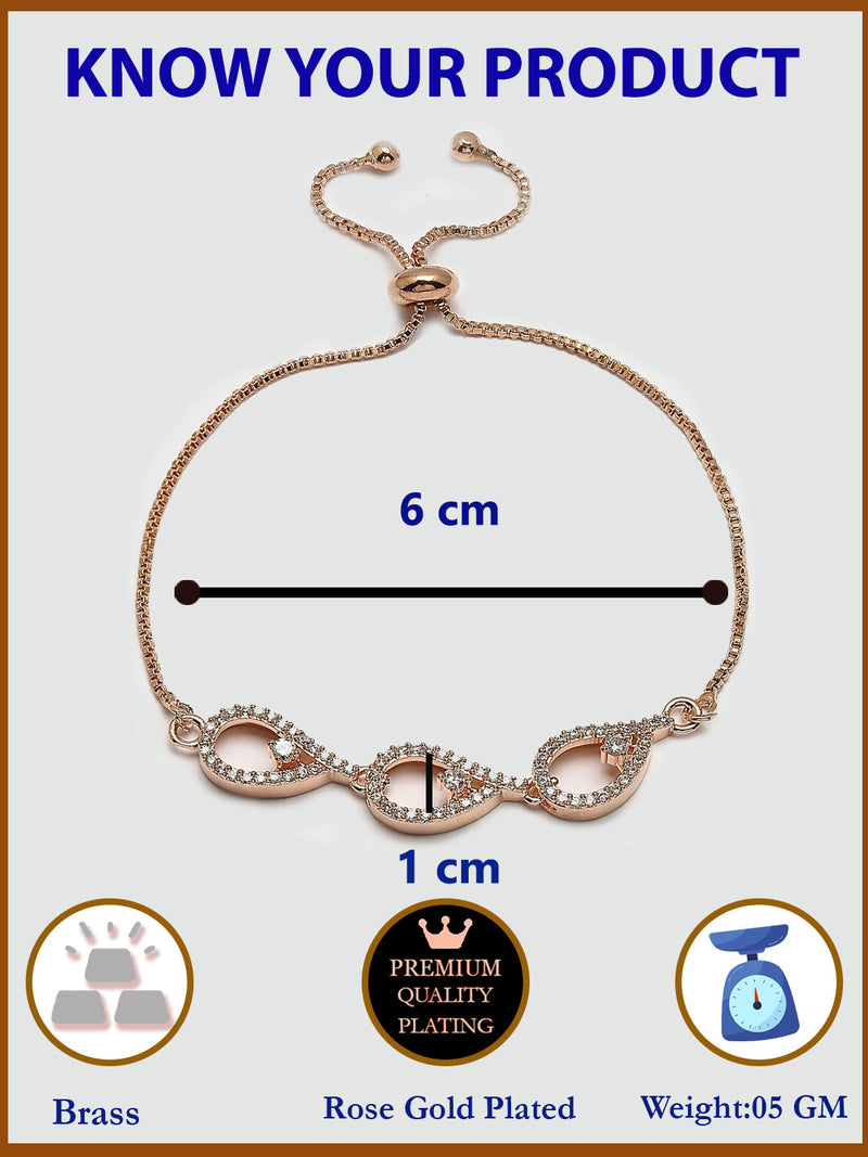 Rose Gold Plated White American Diamond Studded Wraparound Adjustable Bracelet