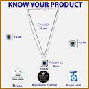 Rhodium Plated Silver Toned Square Shaped Royal Blue American Diamond Studded Pendant Combo With Ring