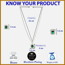 Rhodium Plated Silver Toned Emerald Square Shaped American Diamond Studded Pendant Combo With Ring