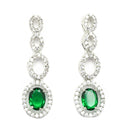 Rhodium-Plated Green American Diamonds Studded Ovate Shaped Necklace & Earrings Jewellery Set