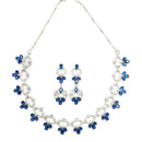 Rhodium-Plated Navy Blue Oval American Diamond Studded Circular Shaped Necklace & Earrings Jewellery Set