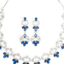 Rhodium-Plated Navy Blue Oval American Diamond Studded Circular Shaped Necklace & Earrings Jewellery Set