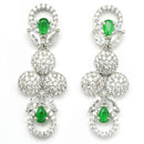 Rhodium-Plated Green American Diamonds Studded Voguish Necklace & Earrings Jewellery Set