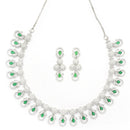 Rhodium-Plated Green American Diamonds Studded Voguish Necklace & Earrings Jewellery Set