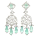 Rhodium-Plated Sea Green Baguette Teardrops American Diamonds Studded Necklace & Earrings Jewellery Set