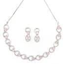 Rhodium-Plated Pink American Diamond Studded Disc-Shaped Necklace & Earrings Jewellery Set