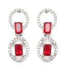 Rhodium-Plated Red American Diamond Studded Disc-Shaped Necklace & Earrings Jewellery Set