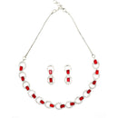 Rhodium-Plated Red American Diamond Studded Disc-Shaped Necklace & Earrings Jewellery Set