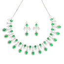 Rhodium-Plated Green American Diamond Studded Designer Necklace & Earrings Jewellery Set